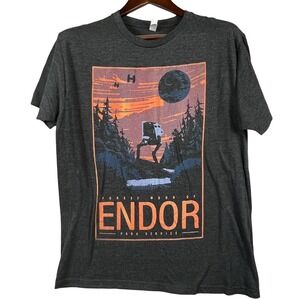 Star Wars Mens Large Tshirt Forest Moon of Endor AT-AT Park Service Heather Gray